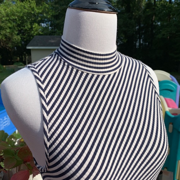 Free People Crop Striped Mock Turtleneck Tulip Hem - Picture 2 of 6